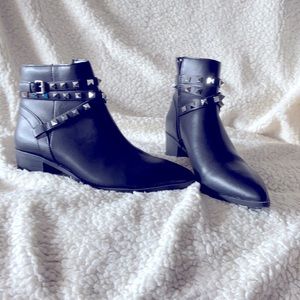 Black silver stud zip up ankle boots